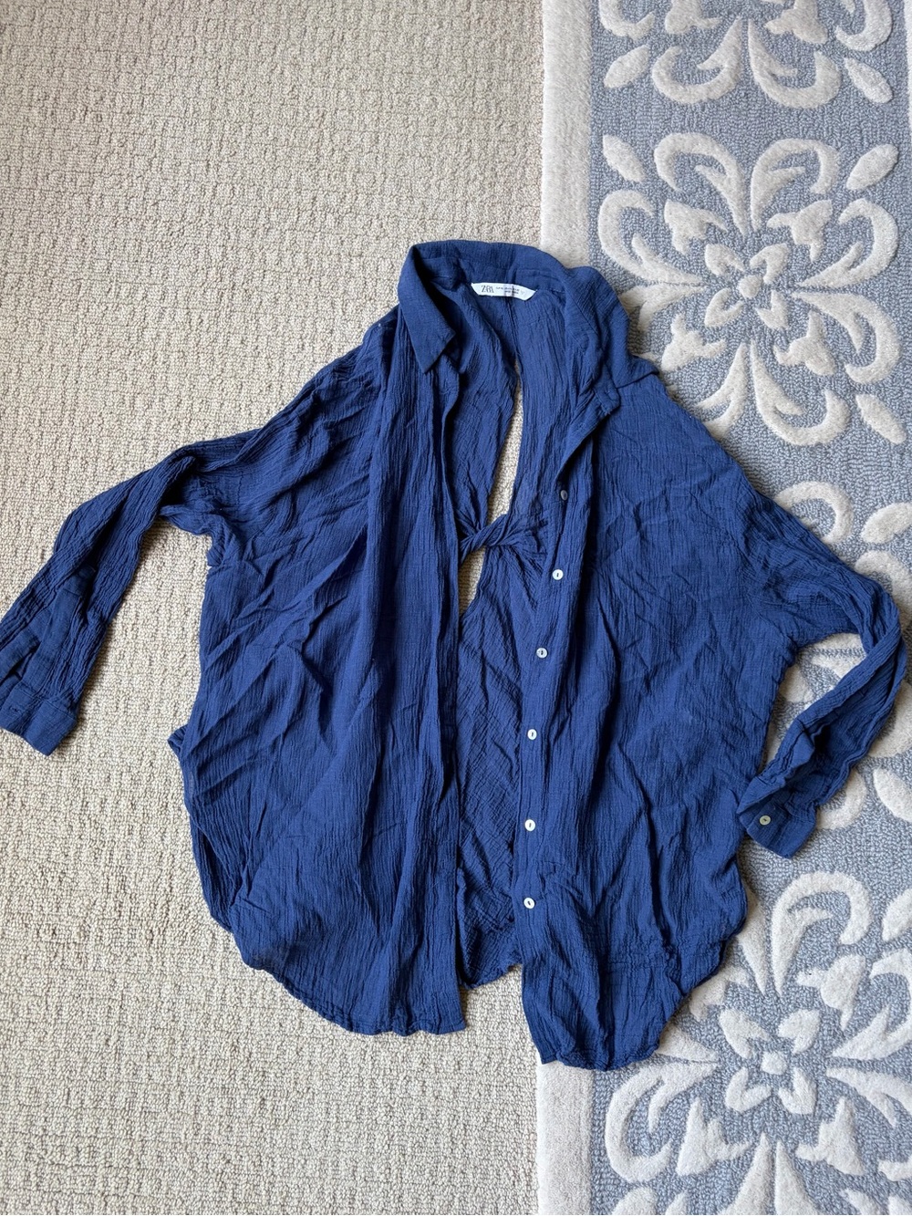 Zara Navy Blue Lightweight Button-Up Shirt